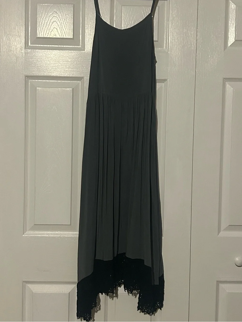 Free People Charcoal Gray Asymmetrical Slip Dress with Lace Hem